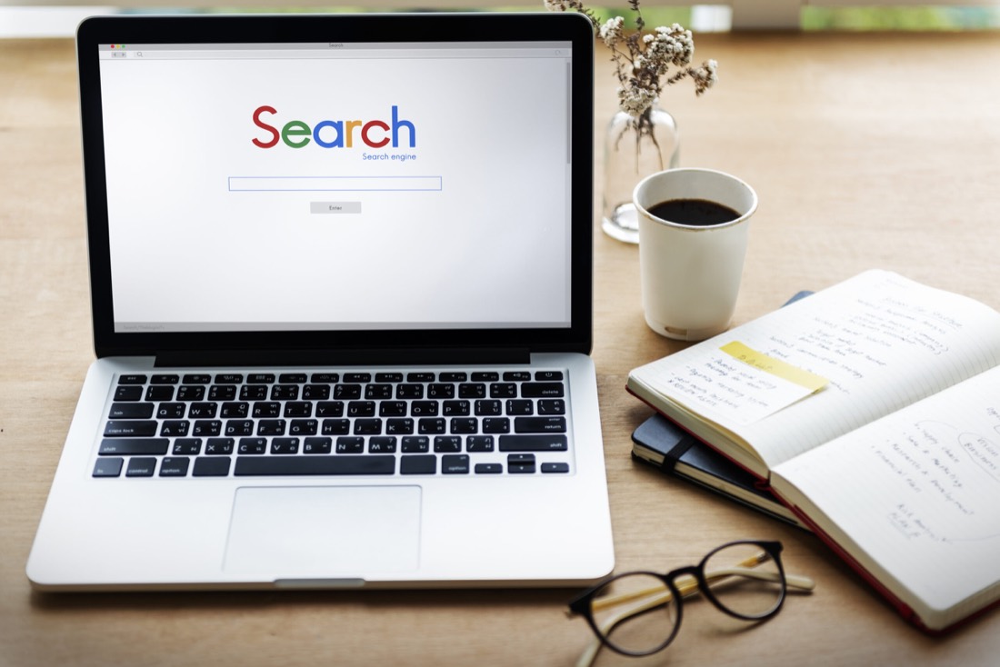 Search results on a laptop screen